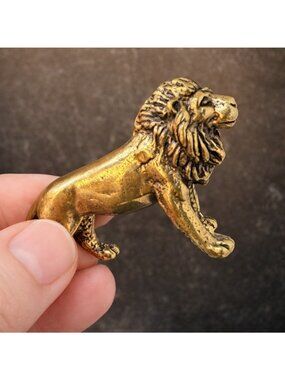 Brass Lion Figurine Miniature Courage Totem Altar Decor Spirit Animal 1970s Styl